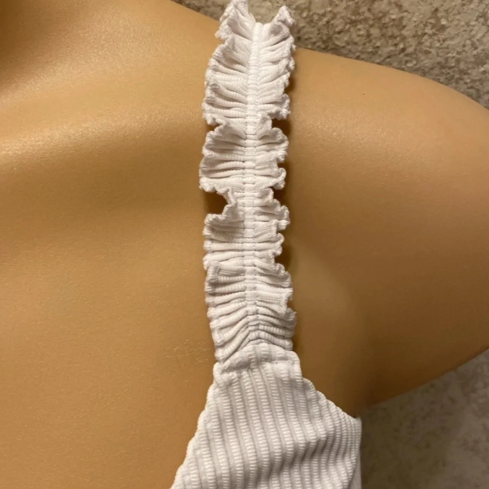 Hollister White and Blue Eyelet Ruffle Bikini Set
